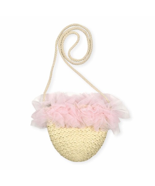 SLAP SLIP(スラップスリップ)の「フワフワチュール付き麦わらポシェット(ショルダーバッグ・キッズ・ホワイト/ピンク/グレー・ワンサイズ)」の3枚目の写真