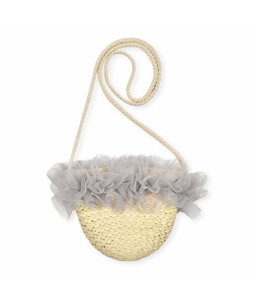 SLAP SLIP(スラップスリップ)の「フワフワチュール付き麦わらポシェット(ショルダーバッグ・キッズ・ホワイト/ピンク/グレー・ワンサイズ)」の2枚目の写真