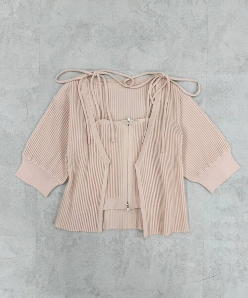 one after another NICE CLAUP（ワンアフターアナザーナイスクラップ）の「【セットアイテム】肩リボンキャミ+カーディガンリブニット（ニット/セーター・レディース・オフホワイト/サックスブルー/ピンク/チャコールグレー・FREE）」の4枚目の写真