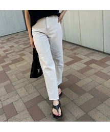 カットオフストレートデニムパンツ(ライトグレー)