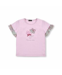 BeBe | ブーケフラワーパッチ刺しゅうフリル袖Tシャツ(90~150cm)(Tシャツ/カットソー)