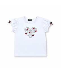 BeBe | ロゴ+シフォンハート天竺パフスリーブTシャツ(90~150cm)(Tシャツ/カットソー)