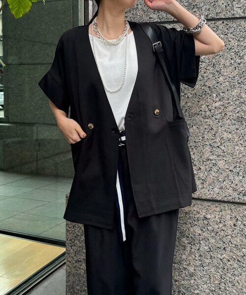 WEB限定】リネンライクツイルハーフスリーブジャケット