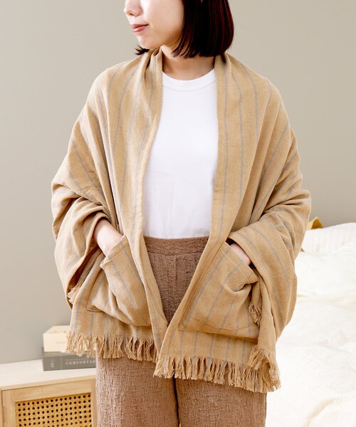 3coins（3coins）の「《2WAY》ストライプストールブランケット