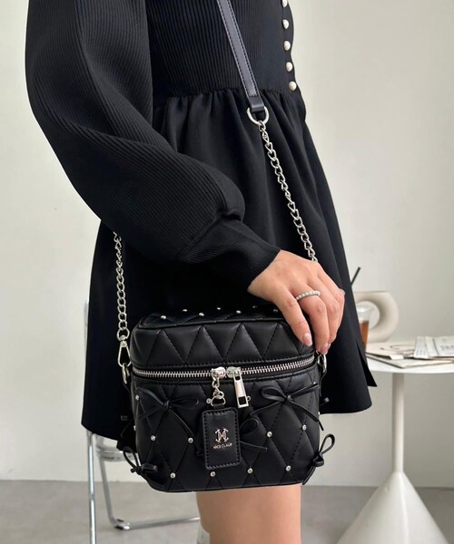 NICE CLAUP リボン＆ビジュースタッズ付きバニティバッグ ブラック one after another NICE CLAUP（ワンアフターアナザーナイ