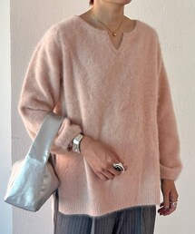 SHENERY シーナリー　ファーカシミヤキーネックニット　グレー セール】【程よい抜け感/やわらかな肌ざわり】ファーカシミヤ