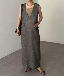 美品 SHENERY からみ織Vネックワンピース ロングワンピース 36 SHENERY（シーナリー）の「【セットアップ対応/低身長・高身長