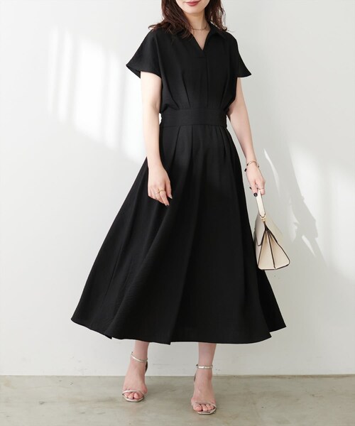 natural couture（ナチュラルクチュール）の「【WEB限定】涼しげスキッパー衿お上品ワンピース(Lサイズ)（シャツワンピース・レディース・ピンク/サックスブルー/ブラック/ブラック系その他・L）」の2枚目の写真