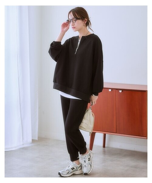 nissen（ニッセン）の「きれいめポンチセットアップ（ジップアップトップス＋ジョガーパンツ）＜大きいサイズ有＞（Tシャツ/カットソー・レディース・チャコールグレー/ブラウン/黒・S/M/L/LL/3L/4L/5L/6L）」の14枚目の写真