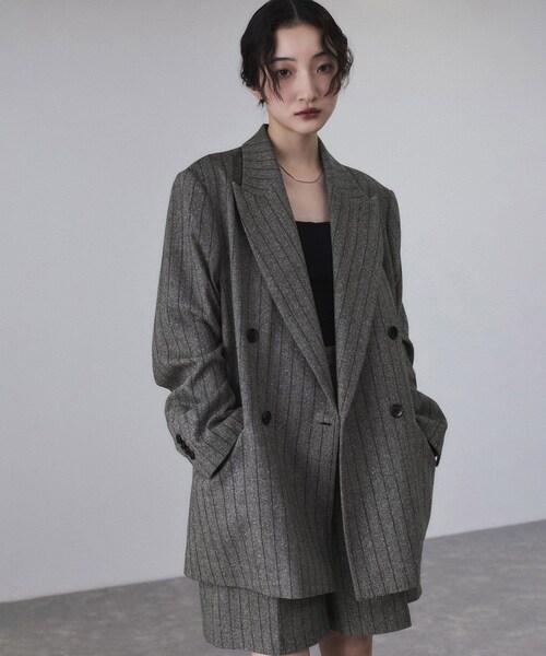 ADAM ET ROPE'（アダムエロペ）の「ダブルブレストツイード＆チェックジャケット（テーラードジャケット・レディース・グレー/ブラウン・36/38）」の5枚目の写真