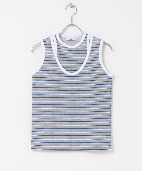 THE GOODLAND MARKET（ザグッドランドマーケット）の「&her　Border Tank（タンクトップ・レディース・GRAY/BROWN・FREE）」の6枚目の写真