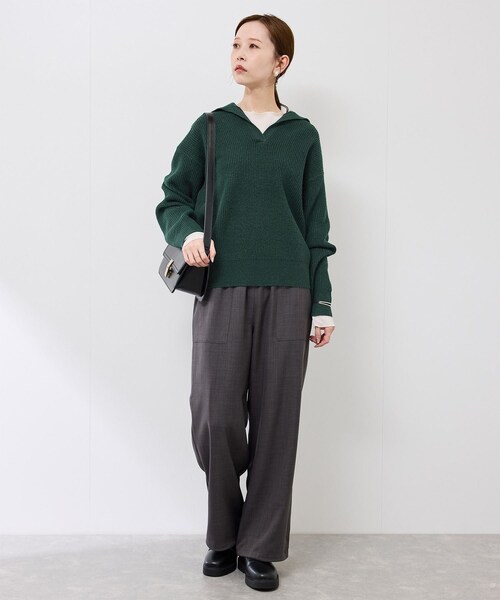 ROPE' PICNIC(ロペピクニック)の「スキッパーポロニットプルオーバー/イージーケア(ニット/セーター・レディース・グレー/オフホワイト/ダークグリーン/ネイビー・F)」の19枚目の写真