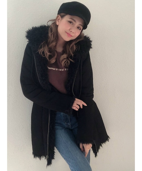 RESEXXY（リゼクシー）の「リバーシブル裏ボアムートンコート（ムートンコート・レディース・アイボリー/ブラック/ブラウン/ベージュ・F）」の3枚目の写真