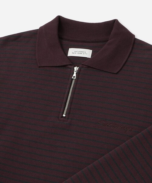Saturdays NYC(サタデーズ ニューヨークシティ )の「Ryo Stripe Half Zip Polo Sweatshirt(スウェット・レディース・ブラック/ワイン・L/M/S/XL)」の12枚目の写真