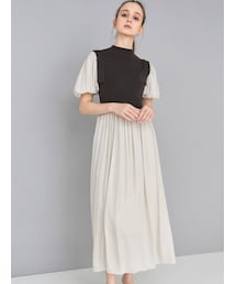 MERCURYDUO | 異素材ドッキングパフスリーブギャザーワンピース(ワンピース)