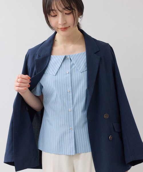 VIS（ビス）の「【夏トク価格】オフショルライクハーフスリーブブラウス/イージーケア（シャツ/ブラウス・レディース・ホワイト系/ダークブラウン系/ブルー系・F）」の19枚目の写真