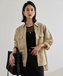 ブライトリネン フラップシャツブラウス/洗える