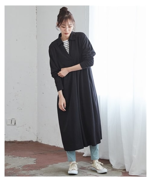 nissen（ニッセン）の「大きいサイズ美ラクRUタッチデザインワンピース（接触冷感・UVカット）（ワンピース・レディース・パープル/モスカーキ/黒・L/LL/3L/4L/5L/6L/8L/10L）」の2枚目の写真