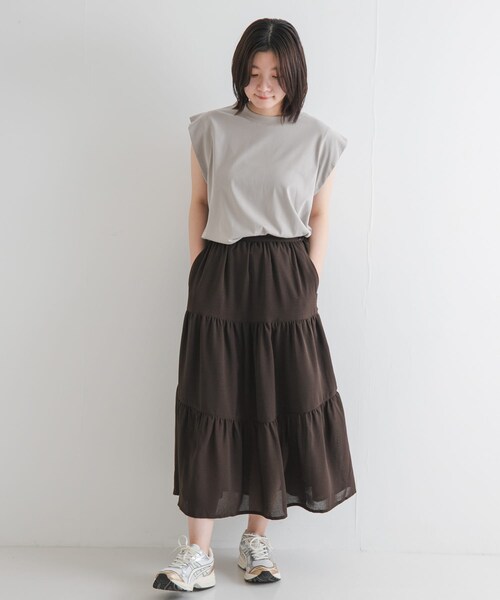 EKAL（エカル）の「T/Cプレーティング天竺フリルTシャツ（Tシャツ/カットソー・レディース・ライトグレージュ/アプリコット/Dブラウン・one）」の16枚目の写真