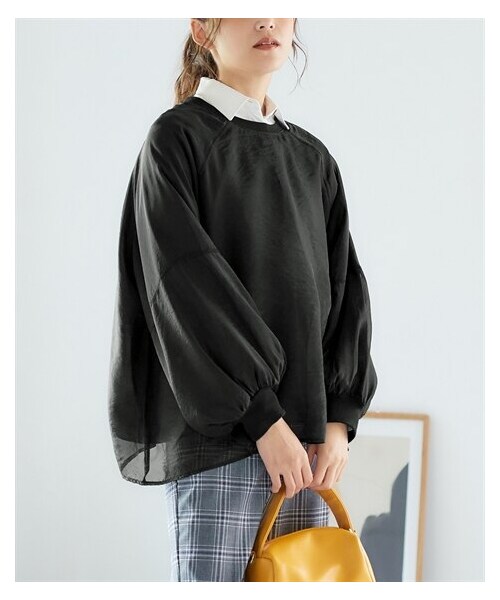 nissen（ニッセン）の「大きいサイズ  ゆるシルエットシア―コンビスウェットトップス（Tシャツ/カットソー・レディース・ターコイズ/ライトグレー/黒/ピンク・L/LL/3L/4L/5L/6L/8L/10L）」の7枚目の写真