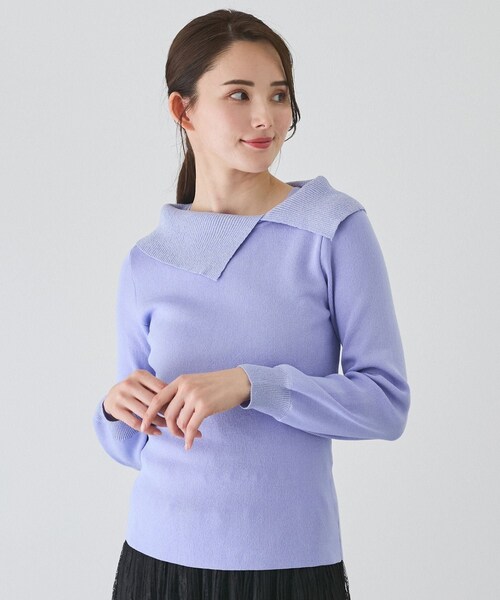 Jayro（ジャイロ）の「ラメアシメオフショル風プルオーバー（ニット/セーター・レディース・ブラック/ホワイト系/パープル系/ピンク・M）」の5枚目の写真