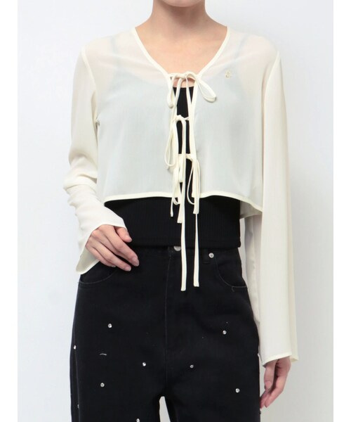 EATME（イートミー）の「トリプルリボンシアーカーディガン（カーディガン/ボレロ・レディース・アイボリー/ブラック・F）」の2枚目の写真