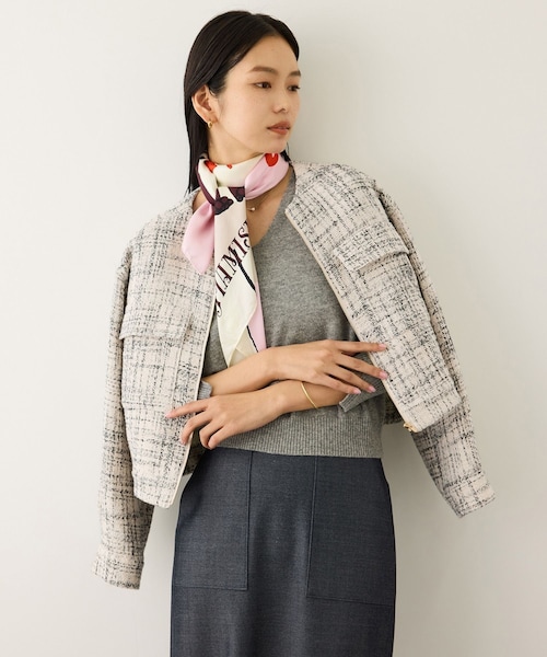 ROPE'（ロペ）の「ツイードノーカラージャケット（ノーカラージャケット・レディース・キナリ系/サックス・F）」の13枚目の写真