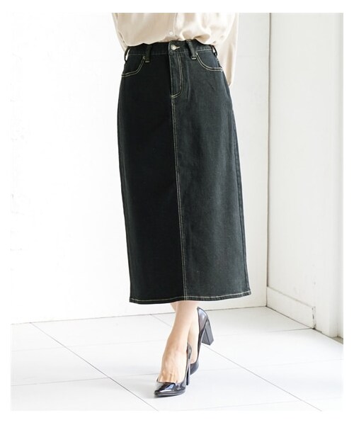nissen（ニッセン）の「大きいサイズすごのびストレッチデニムスカート（ゆったりヒップ）（デニムスカート・レディース・ブルー/ネイビー/ブラック・73/76/80/84/88/92/96/98/106/114/122）」の11枚目の写真