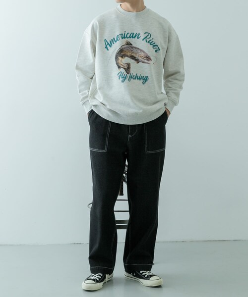 ITEMS URBANRESEARCH（アイテムズ アーバンリサーチ）の「クルーネックスエット fishing（スウェット・メンズ・OML/GRY/BLK・M/L）」の20枚目の写真