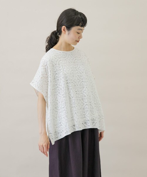 かぐれ(カグレ)の「コットンレースポンチョプルオーバー(Tシャツ/カットソー・レディース・OFF/BLACK・FREE)」の4枚目の写真