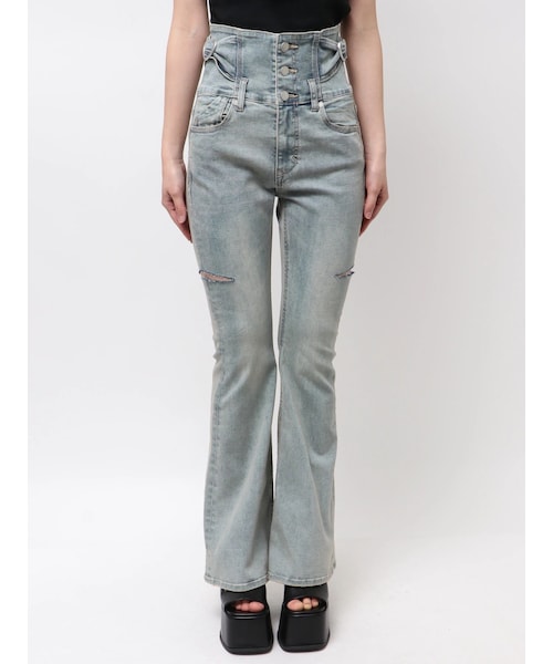EMODA（エモダ）の「HIGH CUT H/W FLARE PAGGINGS（デニムパンツ・レディース・ブラック/ブルー/アイスブルー・XS/S/M）」の9枚目の写真