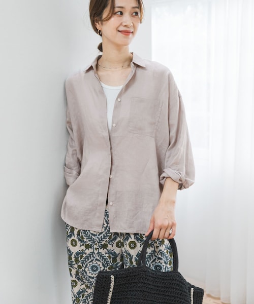URBAN RESEARCH DOORS(アーバンリサーチドアーズ)の「リネンオーバーシャツ(シャツ/ブラウス・レディース・STRIPE/PINK/L.GRAY・Free)」の1枚目の写真