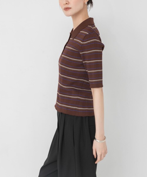 URBAN RESEARCH(アーバンリサーチ)の「ランダムリブポロ衿ニット(ポロシャツ・レディース・IVORY/BROWN/BRN BORDER/BRD BORDER・Free)」の15枚目の写真