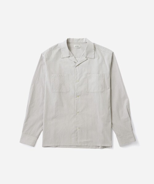 Saturdays NYC（サタデーズ ニューヨークシティ ）の「Marco Stripe Open Collar Shirt（シャツ/ブラウス・レディース・ライトグレー/グリーン・L/M/S/XL）」の4枚目の写真