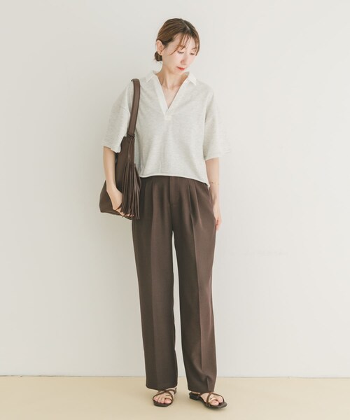 ITEMS URBANRESEARCH（アイテムズ アーバンリサーチ）の「ミニ裏毛スキッパーポロ（ポロシャツ・レディース・GRY/BRN・FREE）」の8枚目の写真