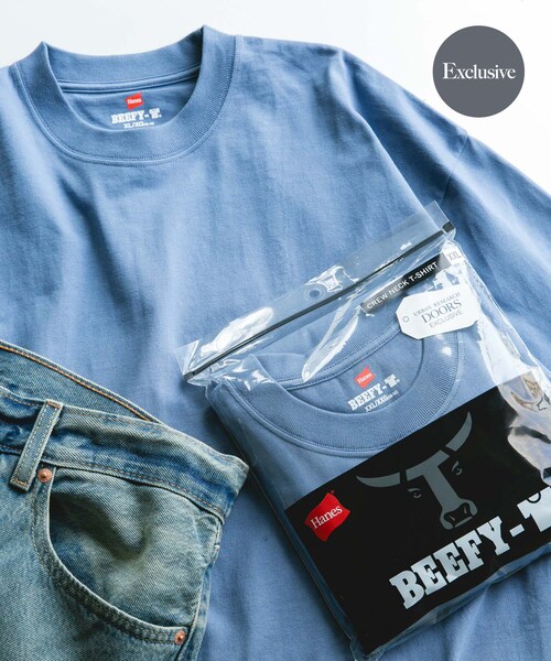 URBAN RESEARCH DOORS（アーバンリサーチドアーズ）の「『別注』HANES×DOORS　BEEFY-T DOORS FIT SHORT-SLEEVE（Tシャツ/カットソー・メンズ・ホワイト/ブラック/アッシュグレー/ブラウン/インディゴ/ネイビー・M/L/XL/XXL/XXXL）」の6枚目の写真