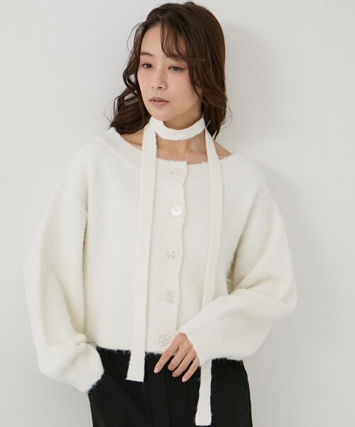 Jayro(ジャイロ)の「チョーカー付き前後2WAYカーディガン(カーディガン/ボレロ・レディース・チャコール/ライトグレー/オフホワイト/ダークブラウン・M)」の1枚目の写真