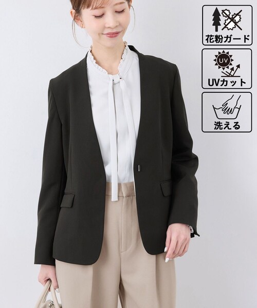 ROPE' PICNIC（ロペピクニック）の「360°ウルトラストレッチ ノーカラージャケット/UVカット・花粉ガード・セットアップ対応（ノーカラージャケット・レディース・ブラック/グレー系/キャメル系/ネイビー・34/36/38/40/42）」の7枚目の写真