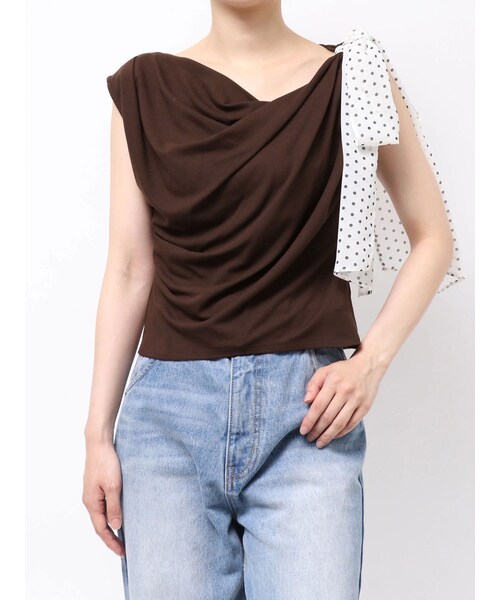 LAGUNAMOON（ラグナムーン）の「ドットリボンドレープカットソー（Tシャツ/カットソー・レディース・ホワイト/ブラック/アイスブルー/ブラウン・F/9）」の6枚目の写真