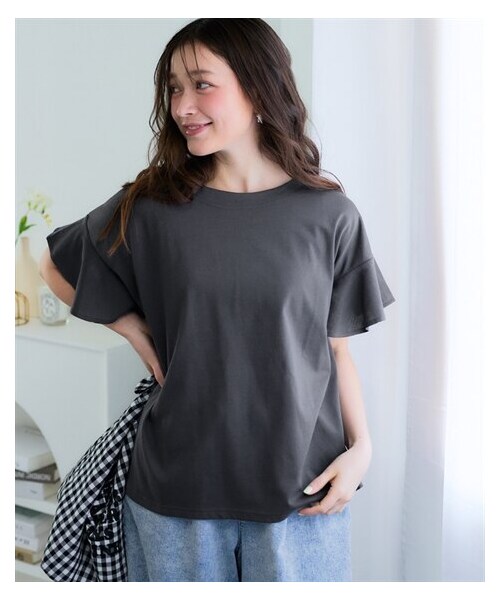 nissen（ニッセン）の「＜大きいサイズ＞【汗染みしにくい】フリル袖プルオーバー（Tシャツ/カットソー・レディース・グレイッシュピンク/オリーブグリーン/チャコールグレー・L/LL/3L/4L/5L/6L/8L/10L）」の10枚目の写真