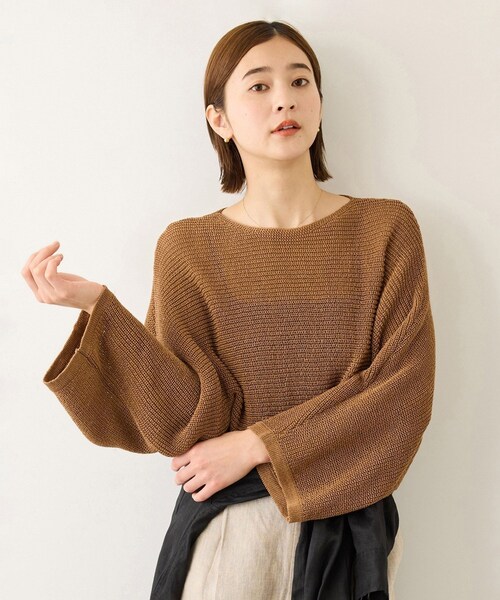 ROPE'（ロペ）の「リネン混 透かし編みドルマンプルオーバー（ニット/セーター・レディース・ブラック/キャメル/ベージュ系・F）」の2枚目の写真