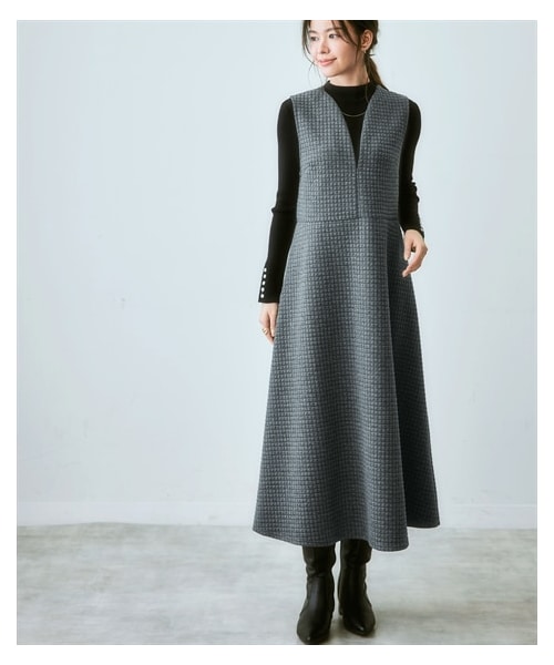 nissen（ニッセン）の「キルトロングワンピース（ワンピース・レディース・黒/チャコールグレー・S/M/L/LL）」の8枚目の写真