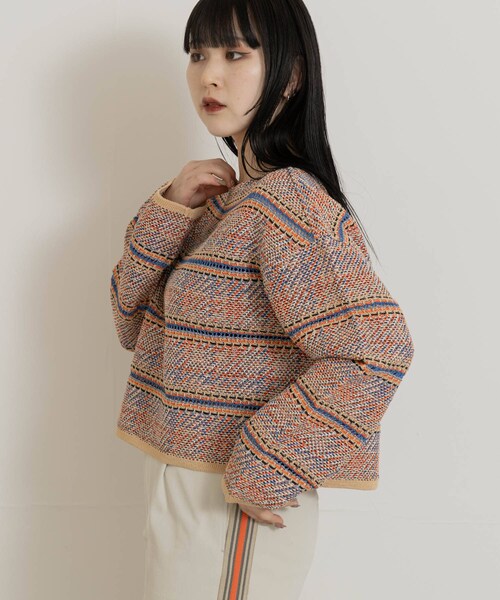 THE GOODLAND MARKET（ザグッドランドマーケット）の「米富繊維　MADRAS EYELET TWEED PULLOVER（ニット/セーター・レディース・24ORANGE/62BLUE・FREE）」の4枚目の写真