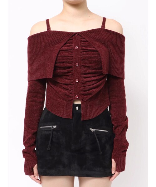 EMODA（エモダ）の「FRONT BUTTON OFF SHOULDER KNIT（ニット/セーター・レディース・アイボリー/グレー/ブラック/レッド/ネイビー・F）」の21枚目の写真
