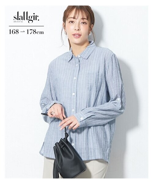 nissen（ニッセン）の「高身長　肌ざわりやわらかストライプシャツ（トールサイズ）（シャツ/ブラウス・レディース・イエロー/ブルー/オフホワイト・MTT/LTT/LLTT/3LTT/4LTT/5LTT）」の13枚目の写真