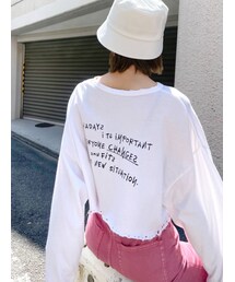 EMODA | カットオフメッセージロングTシャツ(Tシャツ/カットソー)