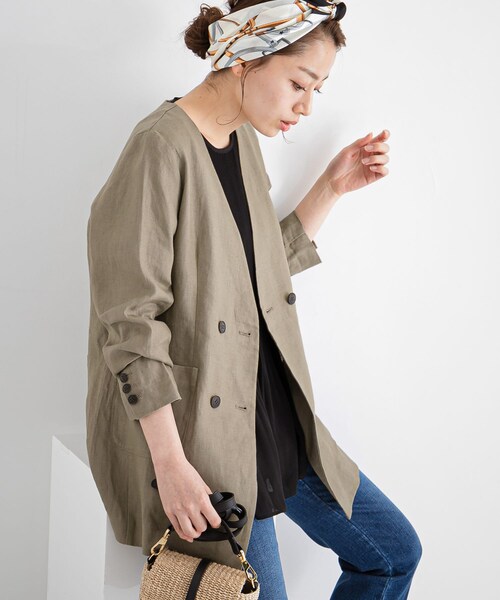 URBAN RESEARCH Sonny Label（アーバンリサーチサニーレーベル）の「リネンノーカラージャケット（ノーカラージャケット・レディース・エクリュ/ネイビー/グレージュ・FREE/Free）」の11枚目の写真