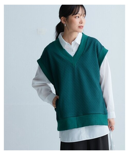 nissen（ニッセン）の「キルト風Vネックゆるシルエットベスト＜大きいサイズ有＞（ベスト・レディース・黒/チョコレートブラウン/ブルーグリーン/杢グレー・S~M相当/L~LL相当/3L~4L相当）」の11枚目の写真