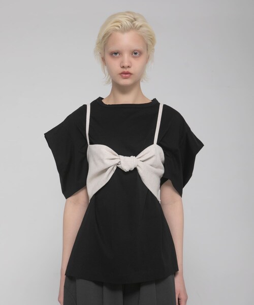 LAATO（ラート）の「tack sleeve tee（Tシャツ/カットソー・レディース・パール/インク/キャメル・Free）」の4枚目の写真