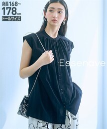 nissen | 高身長 綿100%ダブルボタンノースリーブブラウス(トールサイズ)Essenave(シャツ/ブラウス)